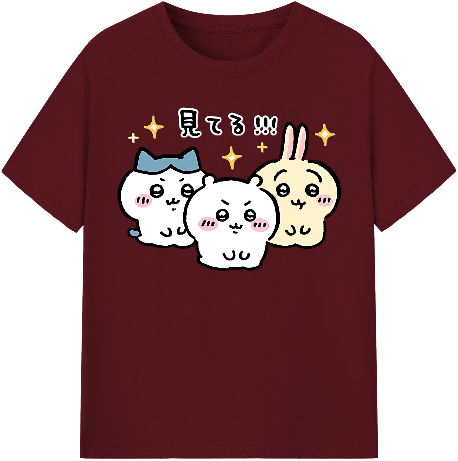 （画像用） ちいかわ ハチワレ Chii-kawa hachiware 綿100％半袖Tシャツ（フロントプリント）